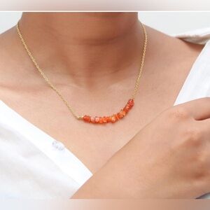 🌸🌼Handmade Sterling Silver and Garnet stone bar short necklace